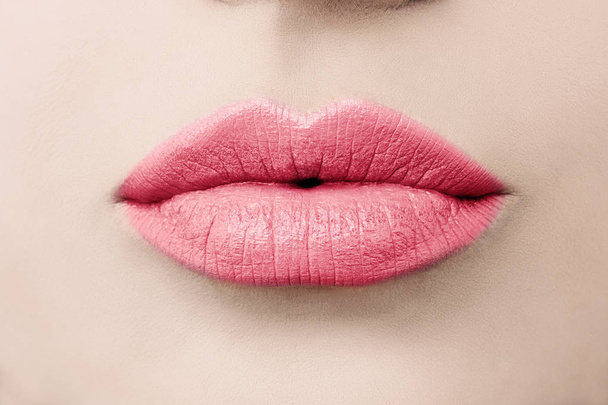 Female Beauty. Love Lips Macro. Kissing Lips - Photo, Image