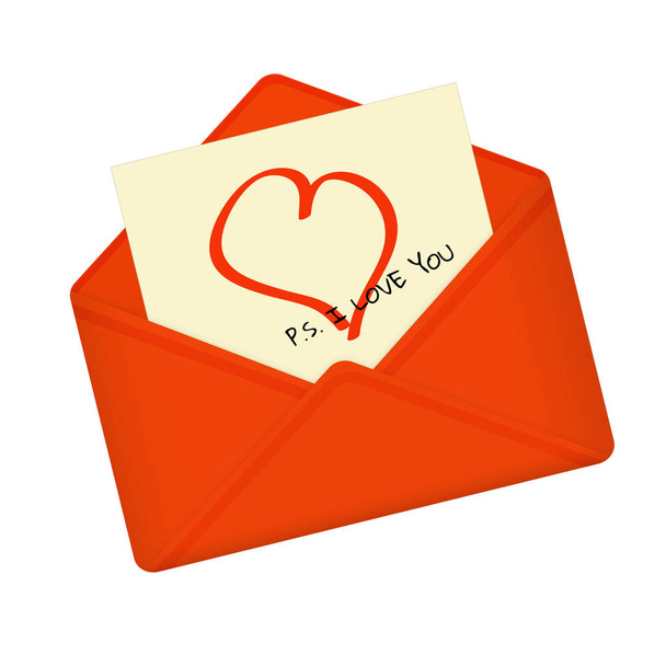 Letter in open red envelope.  - Vector, Imagen