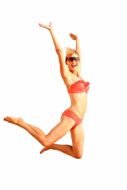 Femme heureuse dans un saut de liberté et de bonheur
 - Photo, image