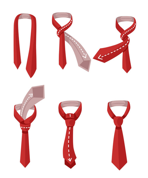 Hogyan kell nyakkendőt kötni, a türkiz háttér a nyolc lépés. Albert herceg csomót. Vektoros illusztráció. Utasítások - Vektor, kép