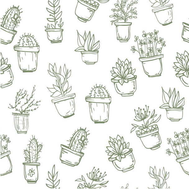 Cute hand drawn seamless pattern with cactus - Vektor, Bild