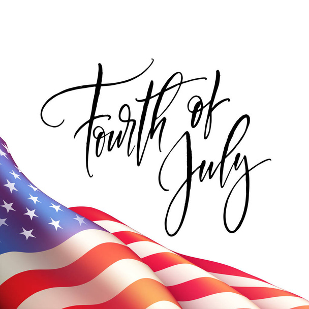 Fourth of July Independence Day poster or card template with american flag. Vector illustration - Vector, Image