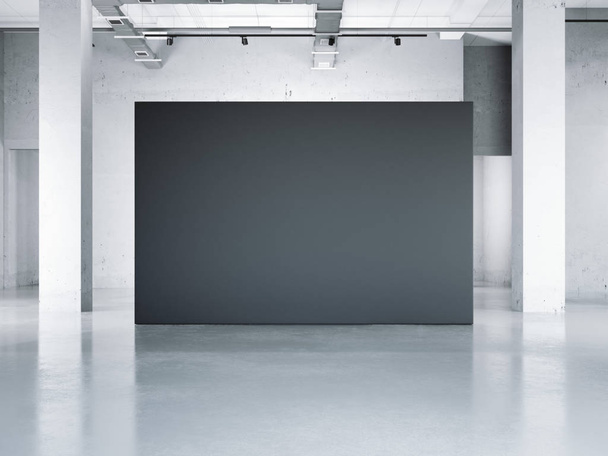 Blank black wall in modern museum. 3d rendering - Valokuva, kuva