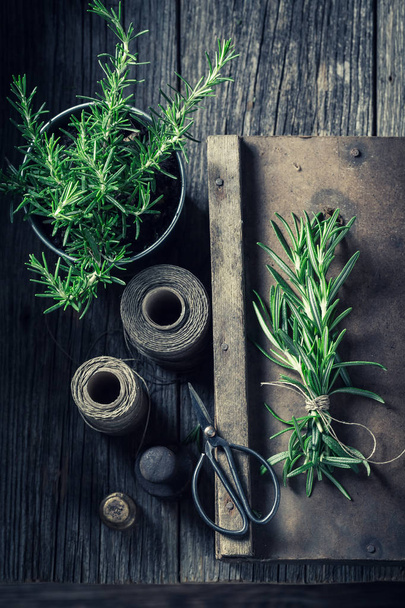 Fresh and intensive rosemary in a rustic kitchen - Fotografie, Obrázek