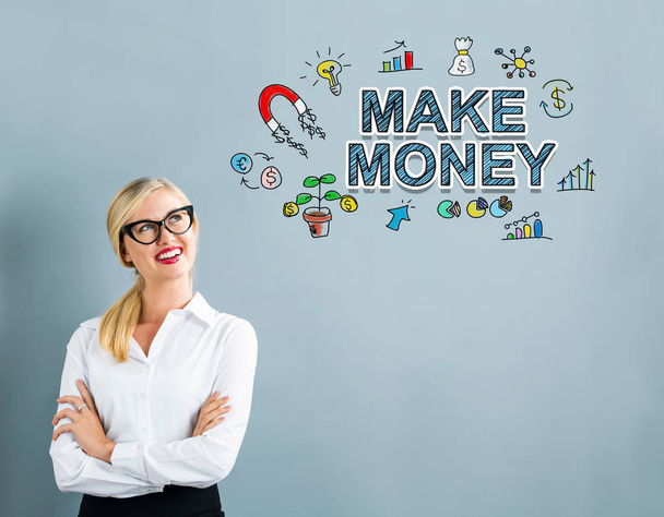 Make Money text with business woman - Foto, Imagem