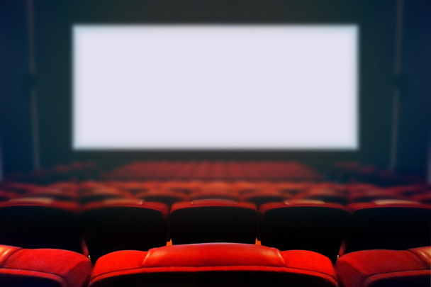 Empty movie cinema with blank white screen - Photo, Image