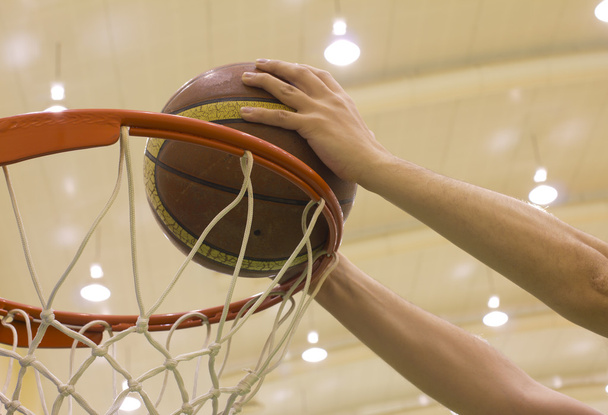 scoring basket in basketball court - Foto, Imagem