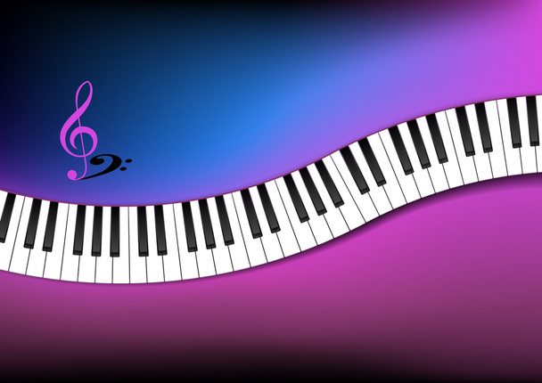 blaue und rosa Hintergrund gebogene Klaviertastatur - Vektor, Bild