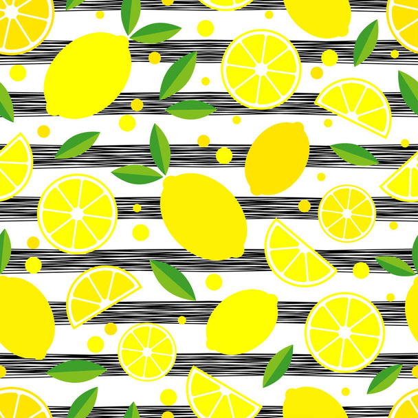Seamless pattern with decorative lemons. Tropical fruits. Textile rapport. - Вектор, зображення