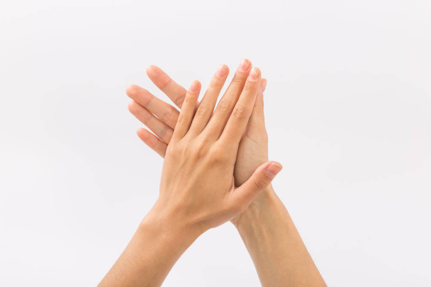 Female hands on a white background. Gestures - Fotografie, Obrázek