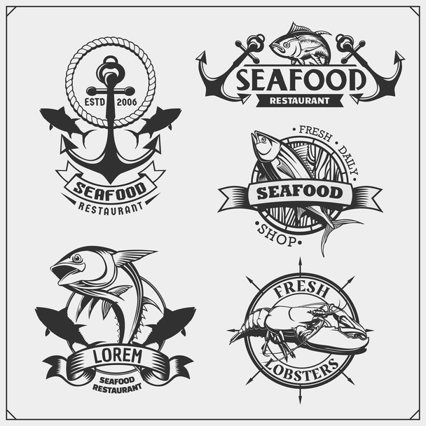 Fishing labels, badges, emblems and design elements. - Vektor, kép