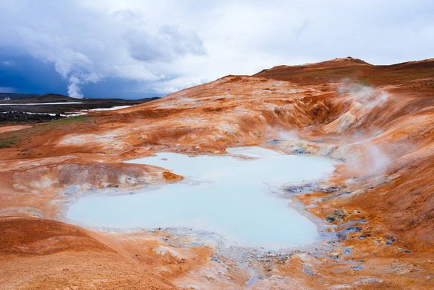 Sulfur springs on the slope of a clay hill in the volcanic regio - Photo, Image