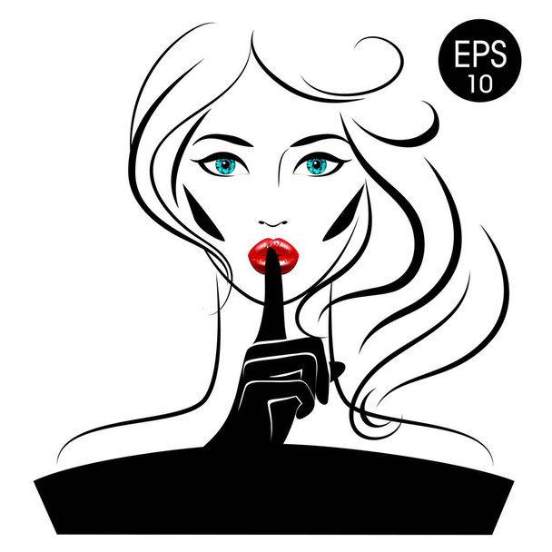 Quiet Please. Vector Woman with index finger on her lips - Vector, Image