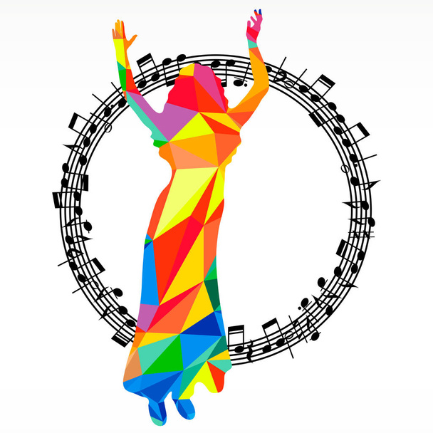 Poligon siluetti tanssi ihmisen ja melodia ympyrä, vektori musiikki
 - Vektori, kuva