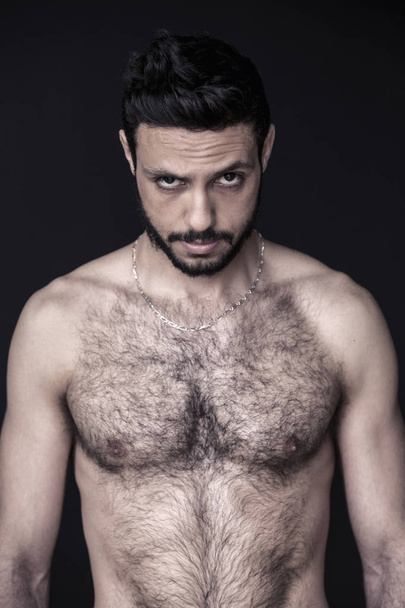 portrait of shirtless muscular hairy man - Foto, Imagem