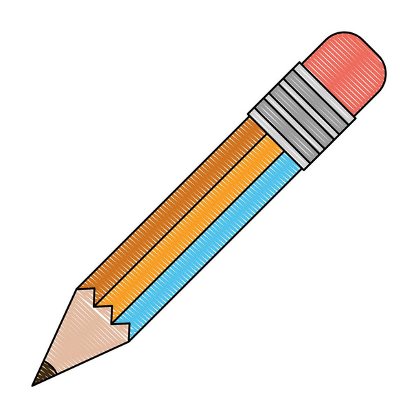 witte achtergrond met gekleurde merkkrijt silhouet van potlood met gum - Vector, afbeelding