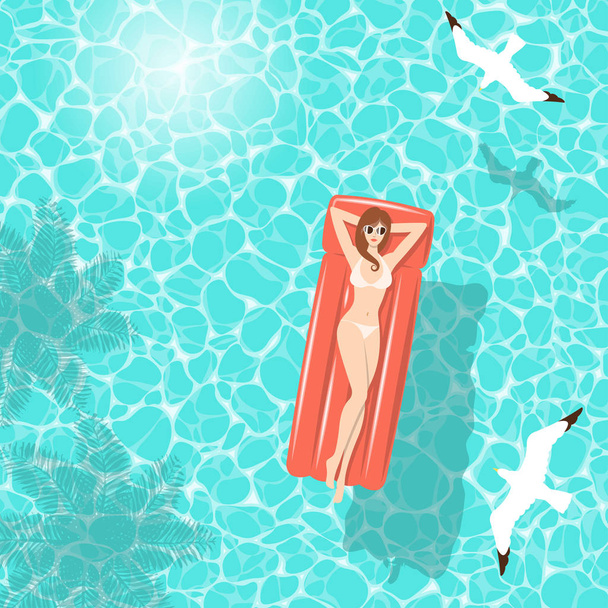 Summer woman on air mattress in the sea - Vector, Image