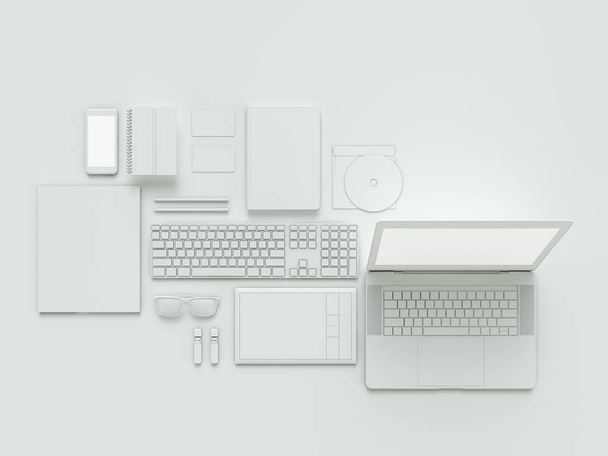 Computer, laptop, digital tablet, mobile phone, virtual headset and newspaper on white background. IT concepts . - Foto, Imagen