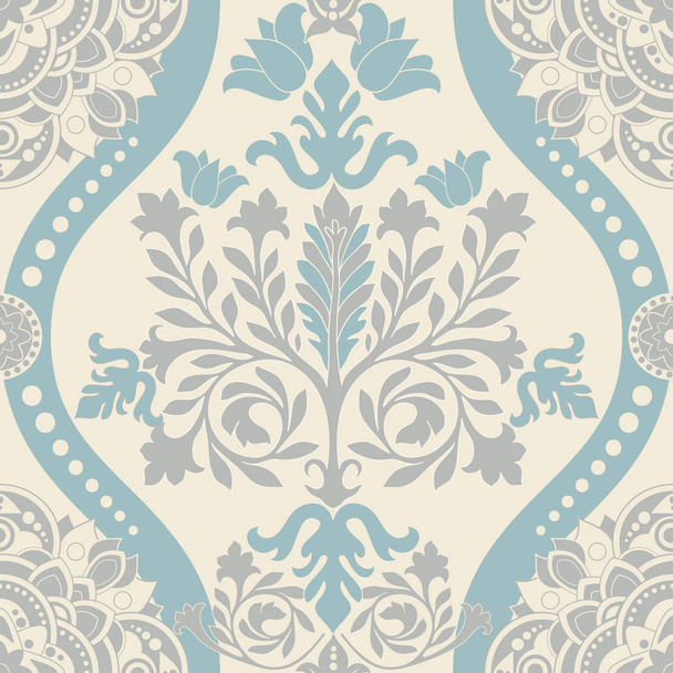 Blue and white seamless damask pattern - Vector, Image