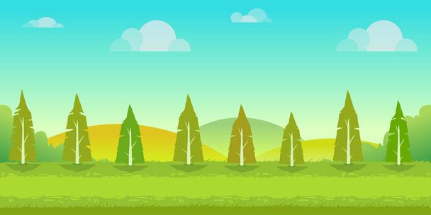 cartoon nature landscape, unending background with trees, hills and cloudy sky layers. Vector illustration for your design - Vector, Image