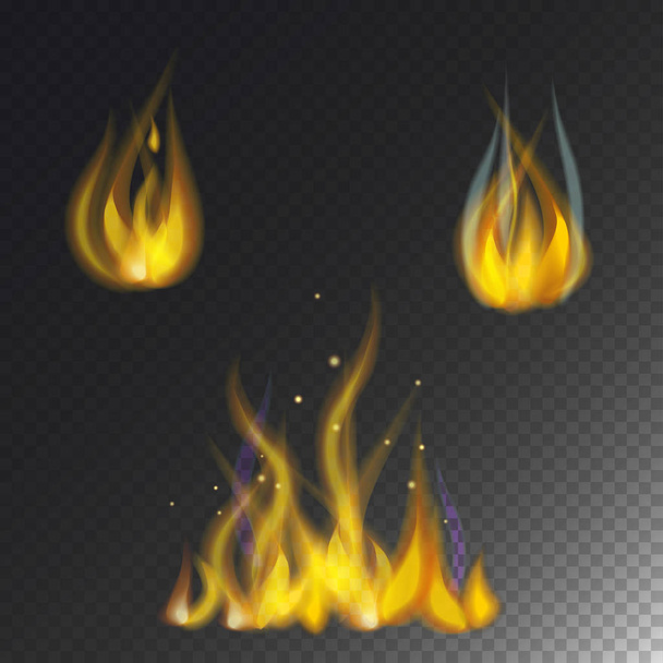 Fire flame hot burn vector icon warm danger and cooking yellow bonfire light blazing campfire. - Vector, Image