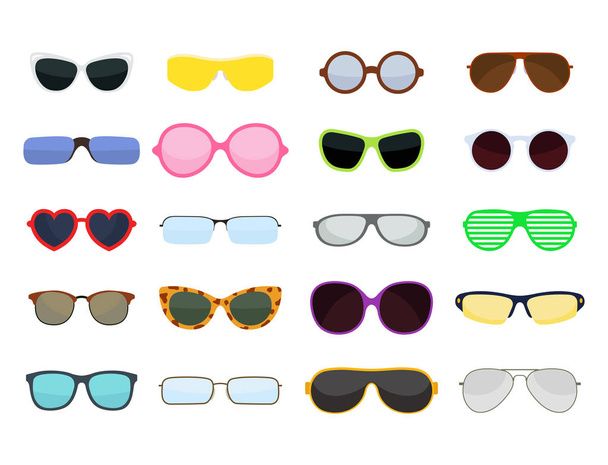 Mode ingesteld zonnebril accessoire zon bril kunststof frame moderne brillen vectorillustratie. - Vector, afbeelding