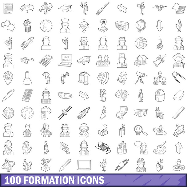 Ensemble de 100 icônes de formation, style contour
 - Vecteur, image