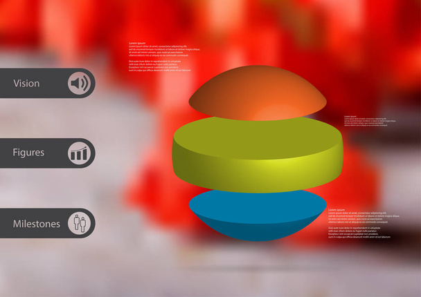 3D-s illusztráció infographic sablon labdát vízszintesen osztott három önálló befest részére - Vektor, kép