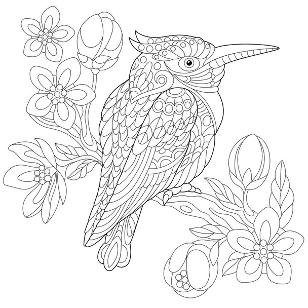 Zentangle stylized kookaburra bird - Vector, imagen