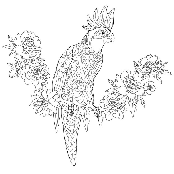 Zentangle stylized cockatoo parrot - Vetor, Imagem
