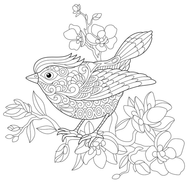Zentangle stylized sparrow bird - Vettoriali, immagini
