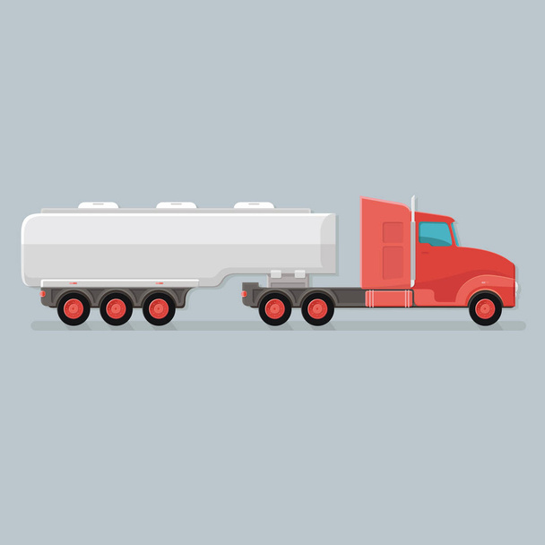 Modern vékony piros üzemanyag tartálykocsi teherautó utánfutó könnyedén szerkeszthet v - Vektor, kép
