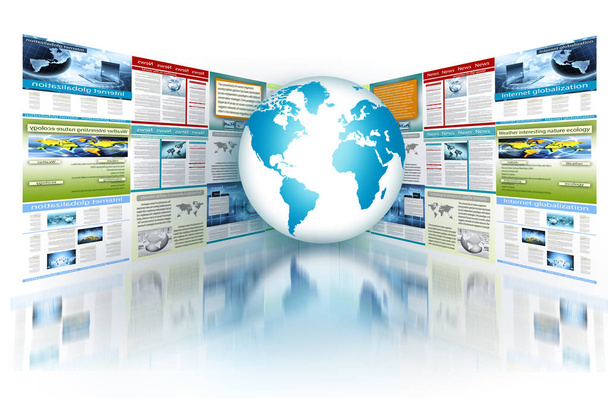 Nejlepší internetová koncepce globálního podnikání. Globe, zářící čáry na technologickém pozadí. Wi-Fi, paprsky, symboly Internet, 3D ilustrace - Fotografie, Obrázek