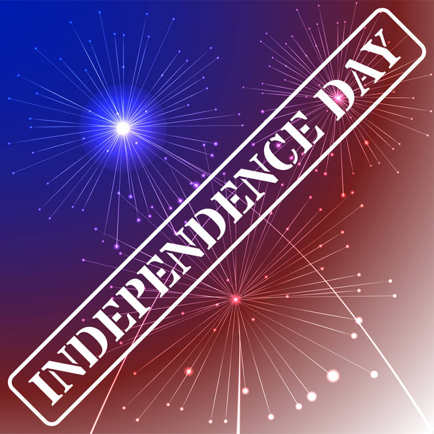Independence day background with American flag colors and fireworks on dark sky. 4th of july, illustration. - Vektor, kép