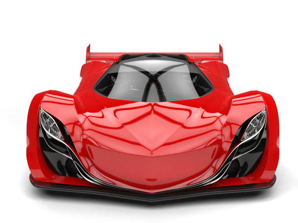 Šarlatové červené super závodní super auto - čelní pohled Detailní záběr - Fotografie, Obrázek