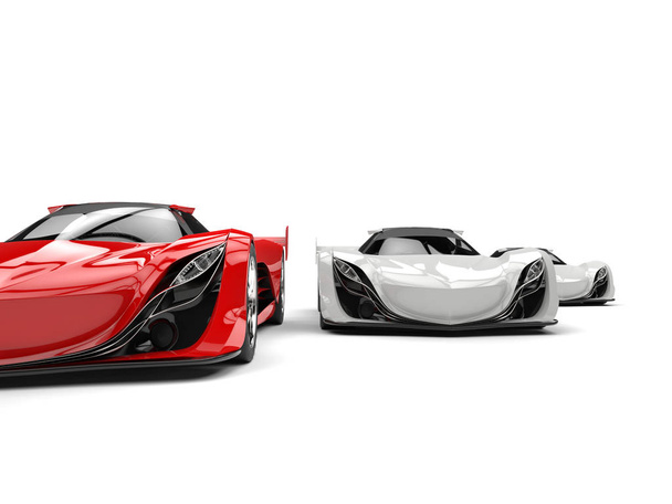 Crimson rode en witte futuristische concept sport auto's - gesneden schot - Foto, afbeelding