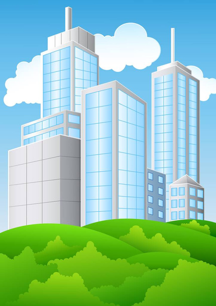 иллюстрация зданий с белыми облаками - Вектор,изображение