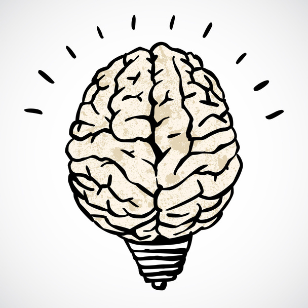 hersenen en lamp concept in doodle stijl - Vector, afbeelding
