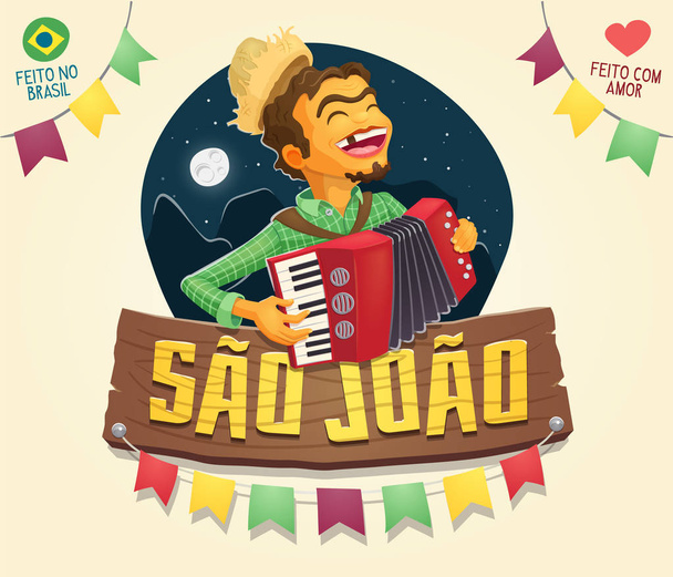 Znak Sao Joao (Saint John) z hillbilly szczęśliwy grając acco - Zdjęcie, obraz