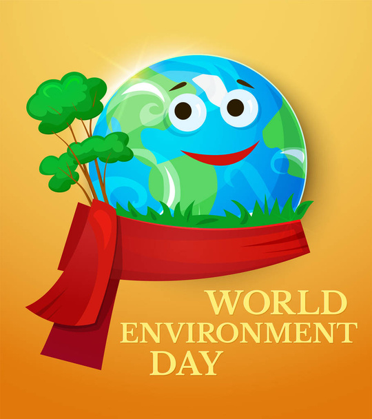 Environment Day with smiling Earth - Διάνυσμα, εικόνα