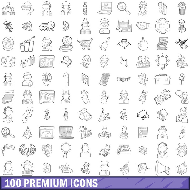 100 prémium ikonok beállítása, vázlat stílusában - Vektor, kép
