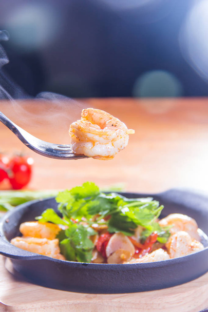 close up  of delicious shrimps and parsley  on background - Photo, Image