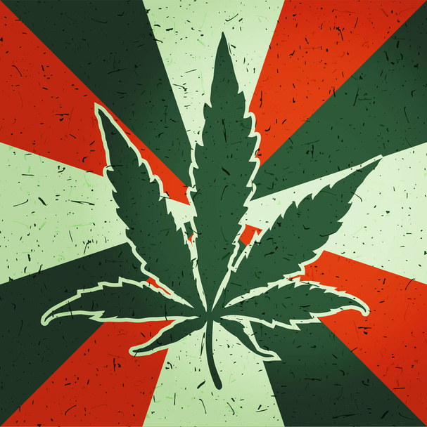 Cannabis leaf on grunge color background - Vector, afbeelding