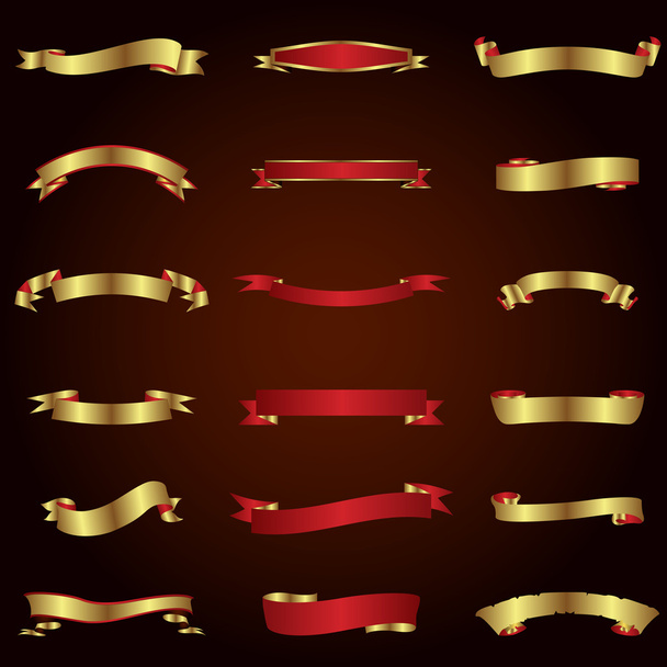 Gold and red ribbons set - Vector, Image