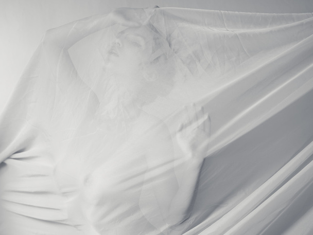 Beautiful woman with white tissue - Valokuva, kuva
