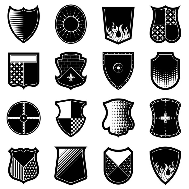 Набір піктограм щитів чорно-білих кольорів
 - Вектор, зображення