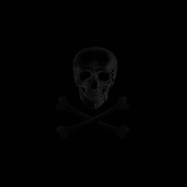 Isolated grey color image of skull on black background, crossbones vector illustration - Vector, Image