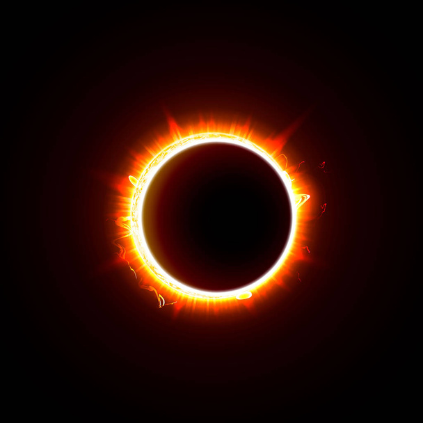 Eclipse solar em uma ilustração vetorial de fundo preto. O Sol na Sombra da Lua imagem
. - Vetor, Imagem