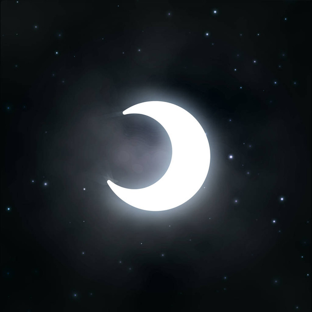 Reális föld műholdas 3d vektoros illusztráció egy Hold egy fekete, felhős, csillagos ég. Egy fiatal éjszaka hónap. - Vektor, kép
