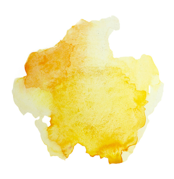 Колір, жовтий сплеск акварелі рука розмальована ізольована на білому тлі, художнє прикраса або фон
 - Фото, зображення